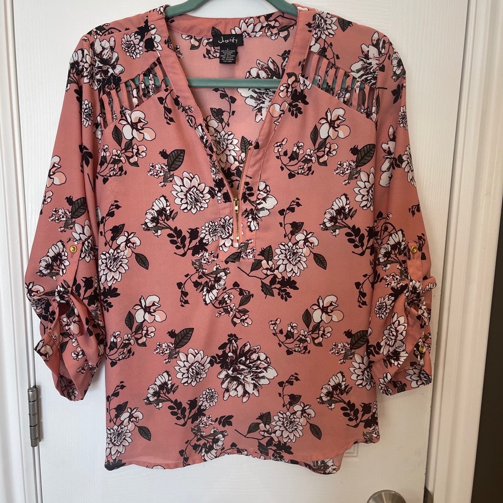 Pink and olive green 3/4 blouse, NWOT!